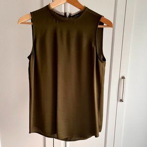 THEORY Olive Green 100% Silk Top Sleeveless Women's Size 0